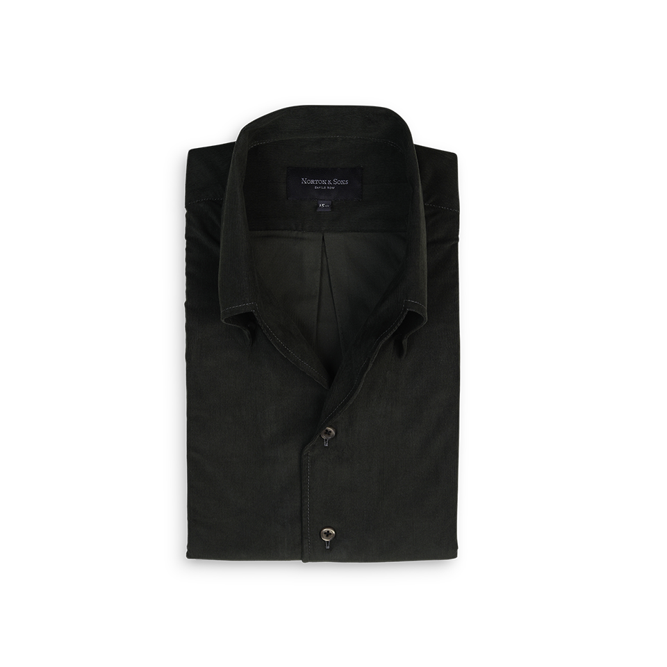 One Piece Collar Shirt in Green Corduroy
