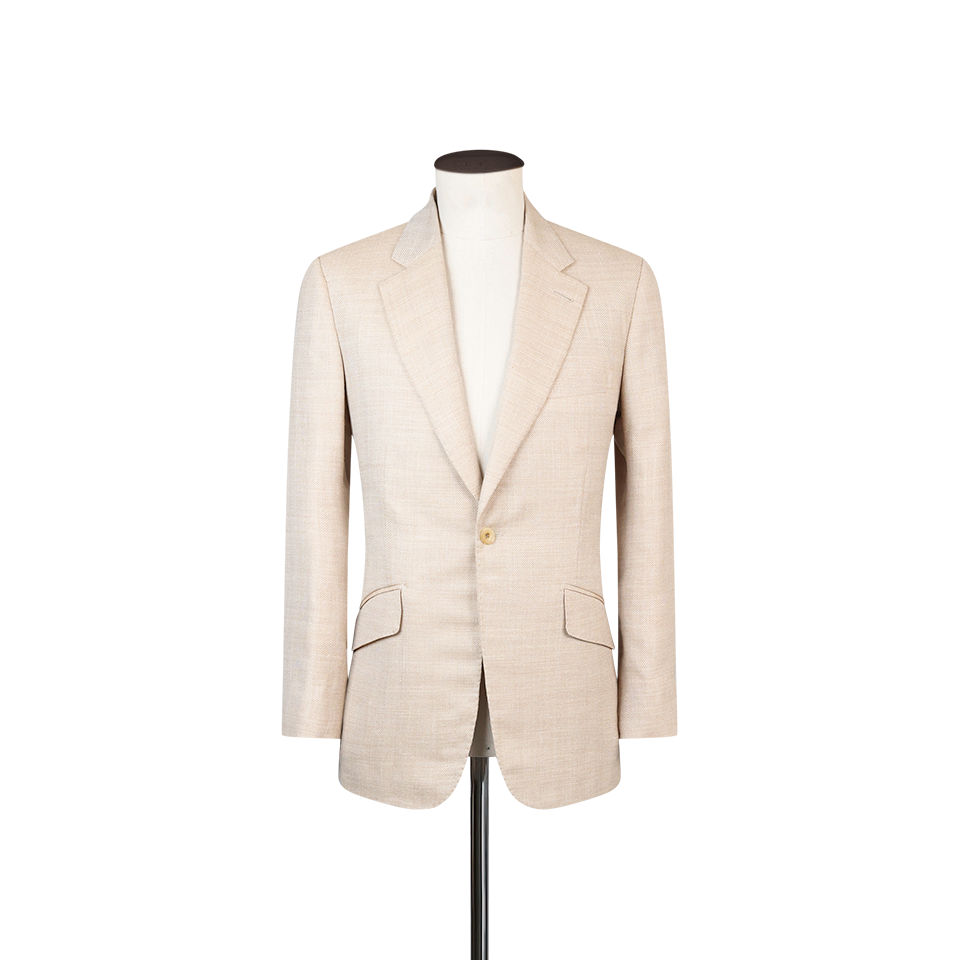Notch Lapel Jacket in Herringbone Wool Silk Linen