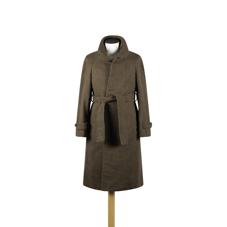 Raglan Sleeve Overcoat in Brown Herringbone