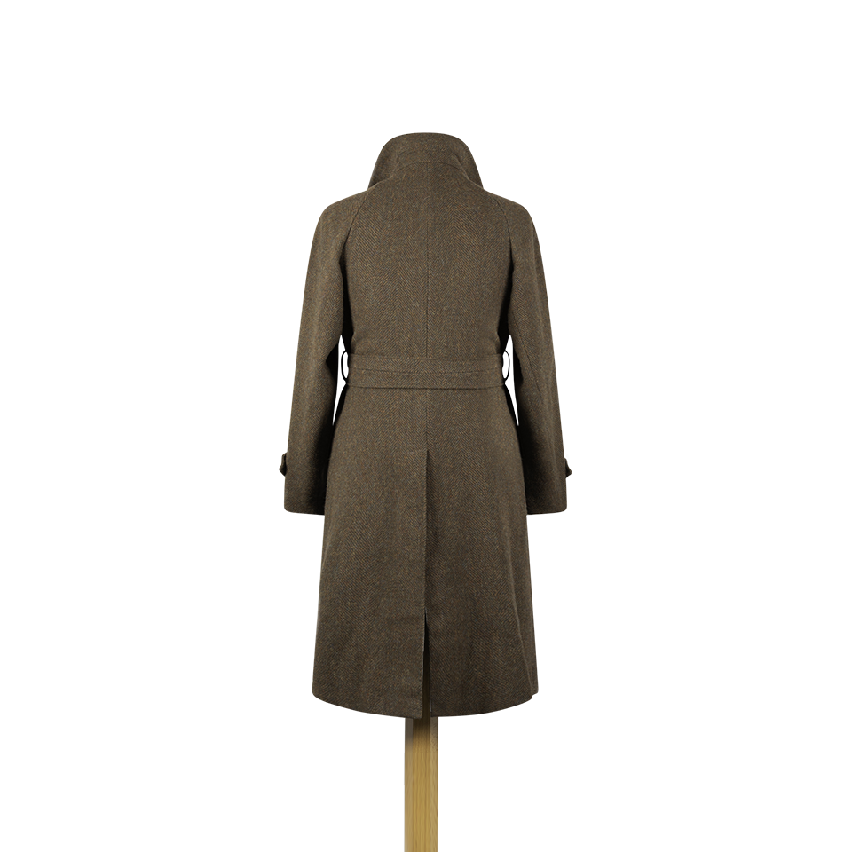 Raglan Sleeve Overcoat in Brown Herringbone
