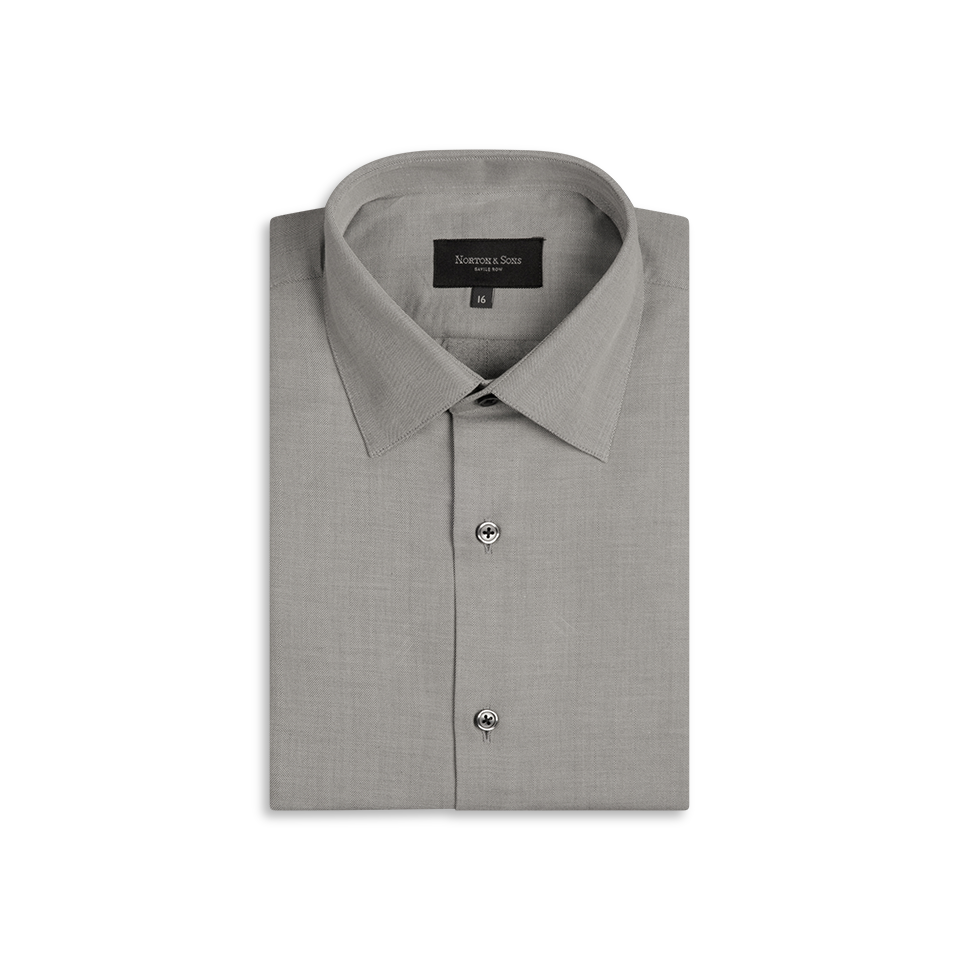 Classic Collar Shirt in Grey Herringbone