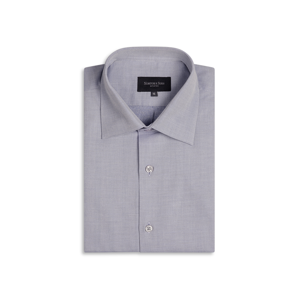 Classic Collar Shirt in Blue Herringbone