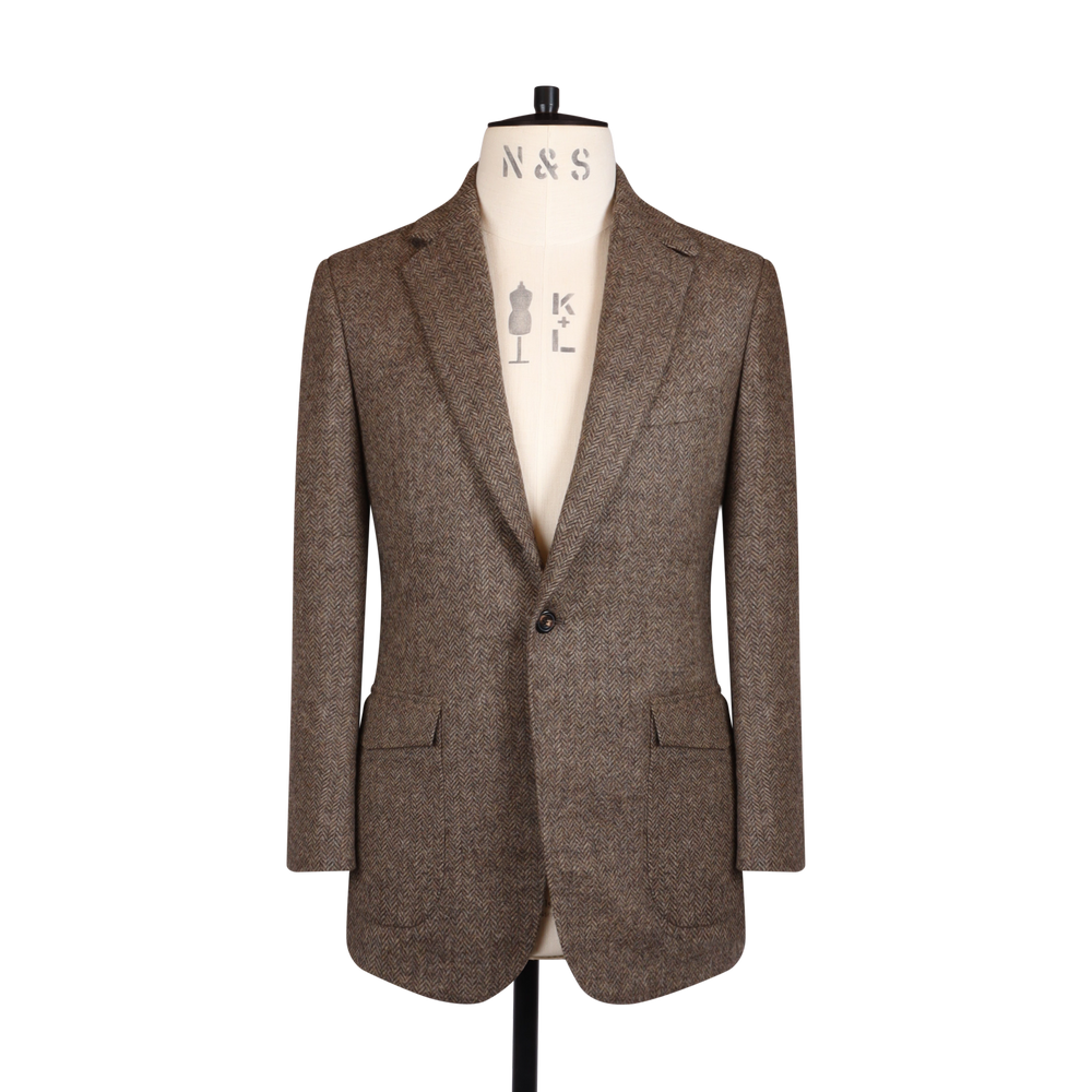 Notch Lapel Jacket in Brown Herringbone Tweed