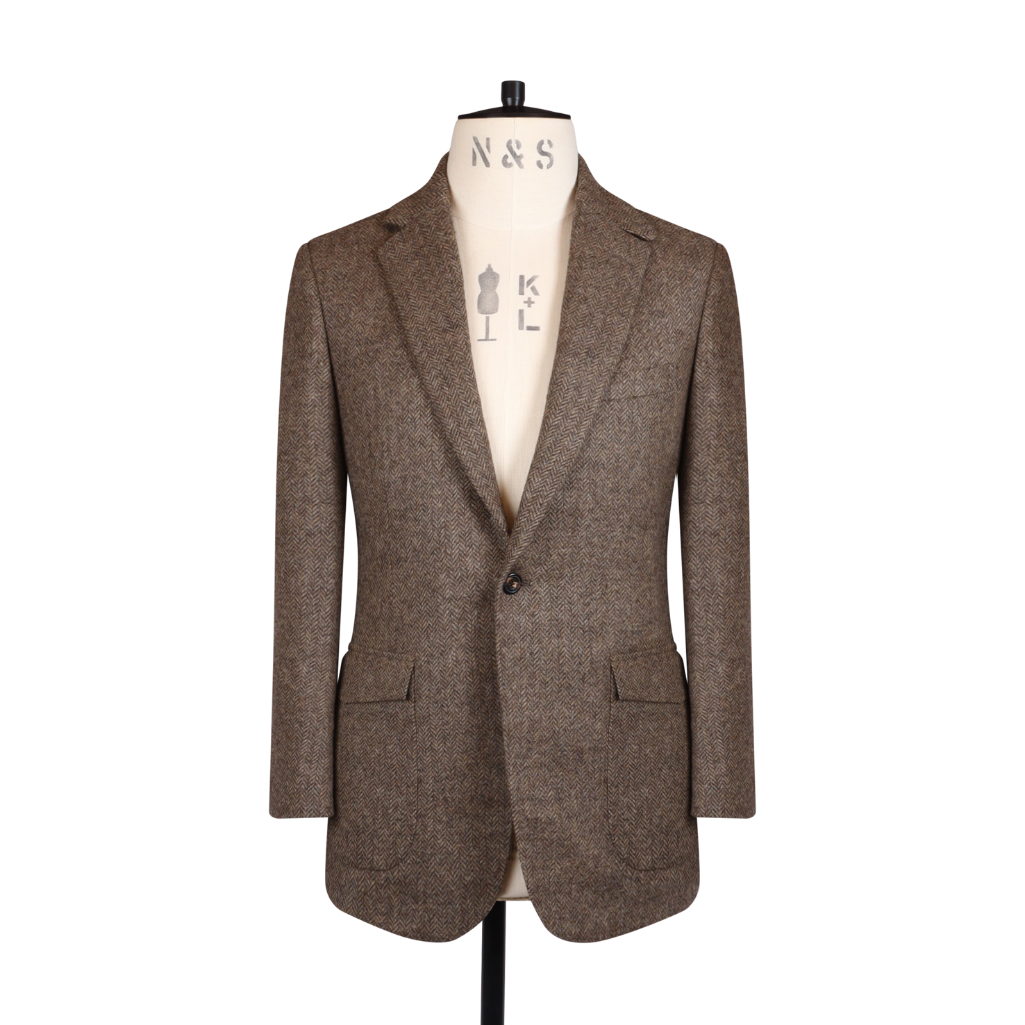 Notch Lapel Jacket in Brown Herringbone Tweed