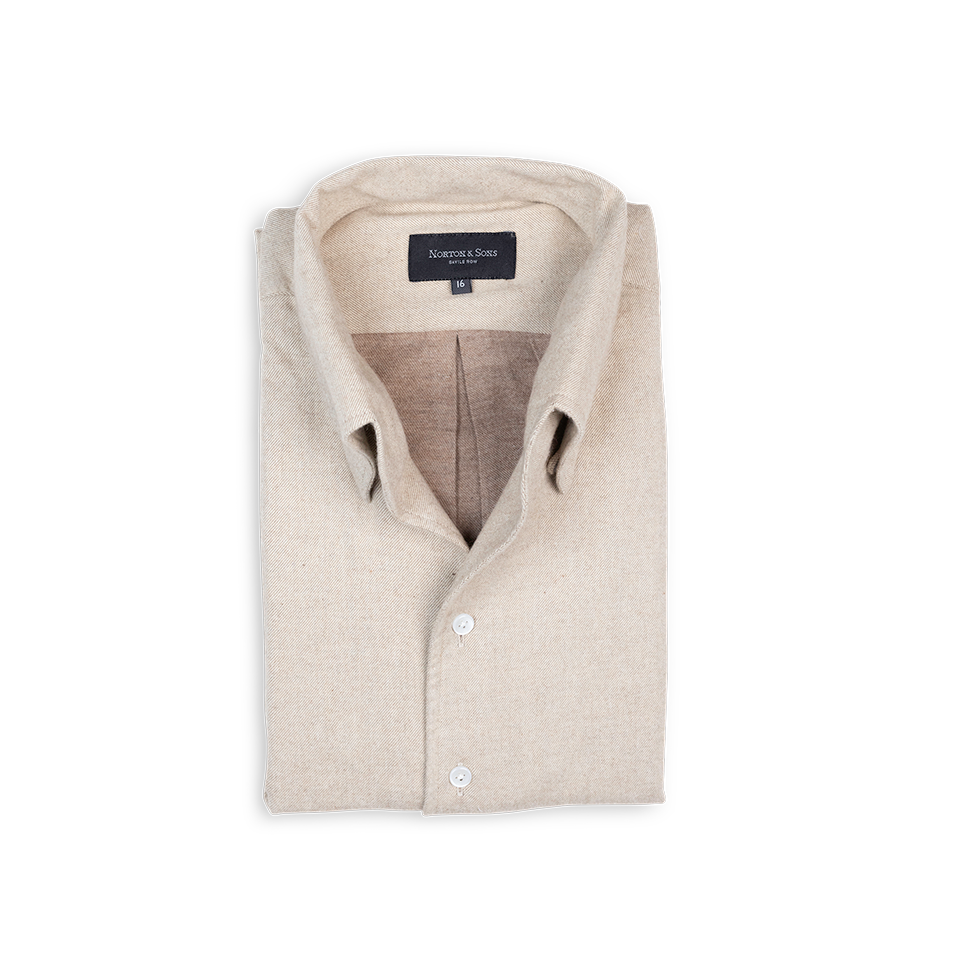 One Piece Collar Shirt in Beige Cotton Twill