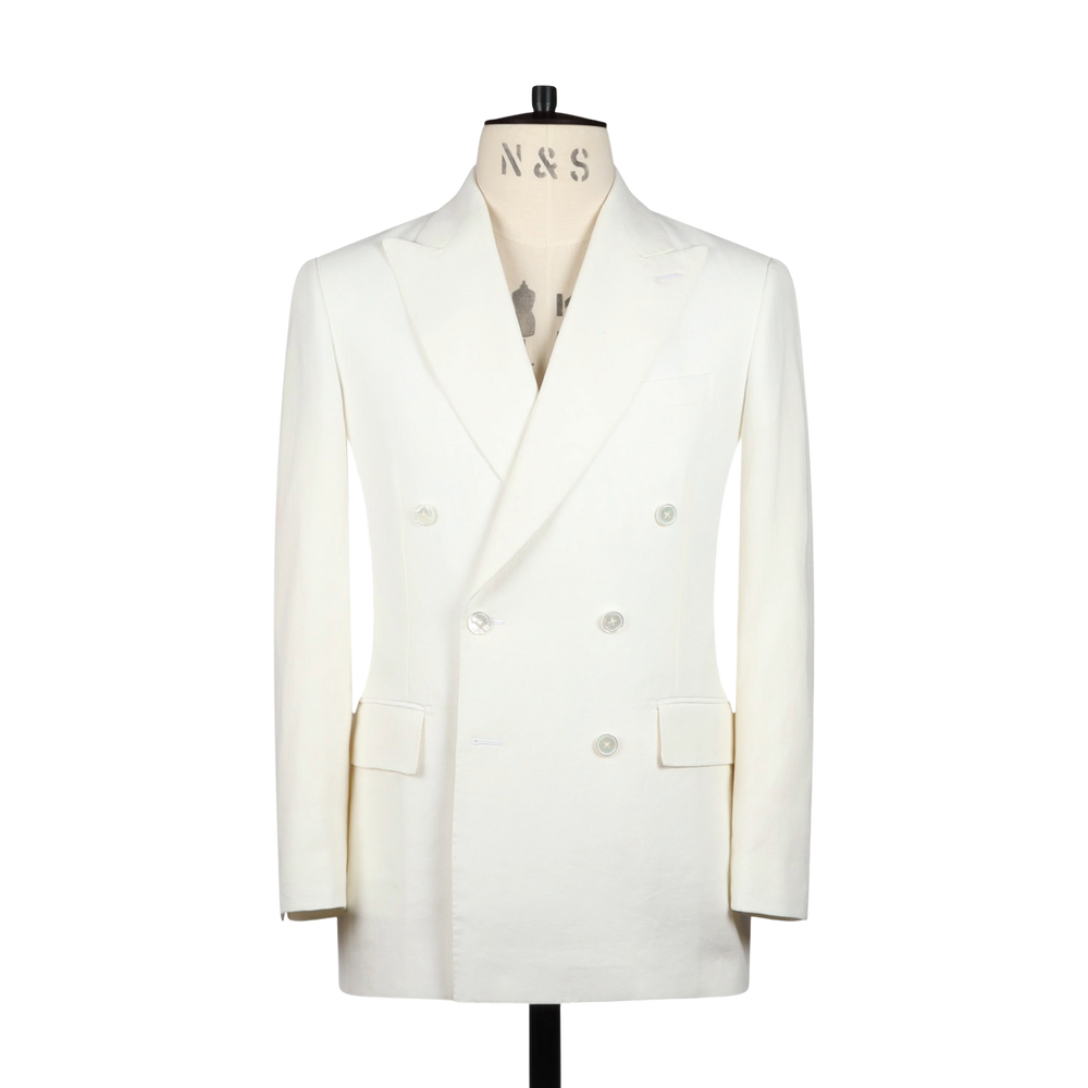 Double Breasted Suit in Off-White Linen
