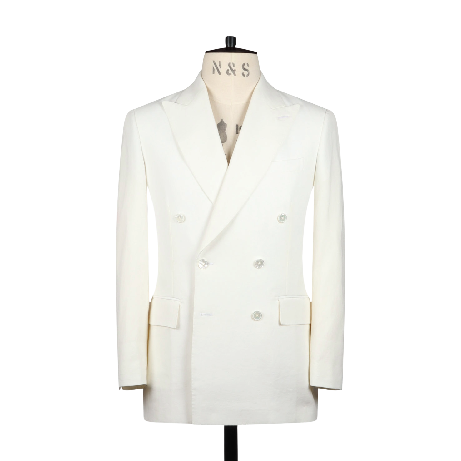 Double Breasted Suit in Off-White Linen