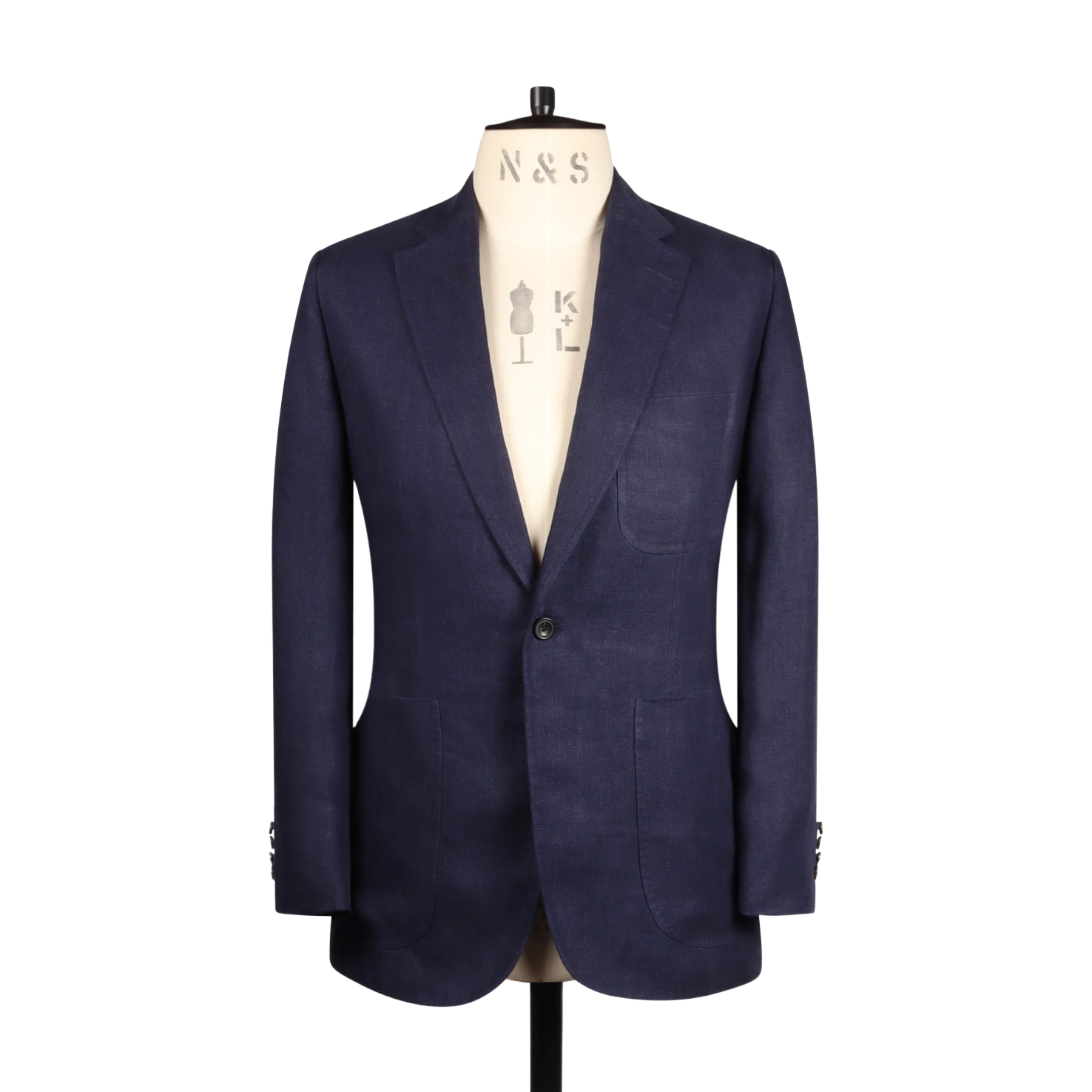 Notch Lapel Jacket in Navy Herringbone Linen