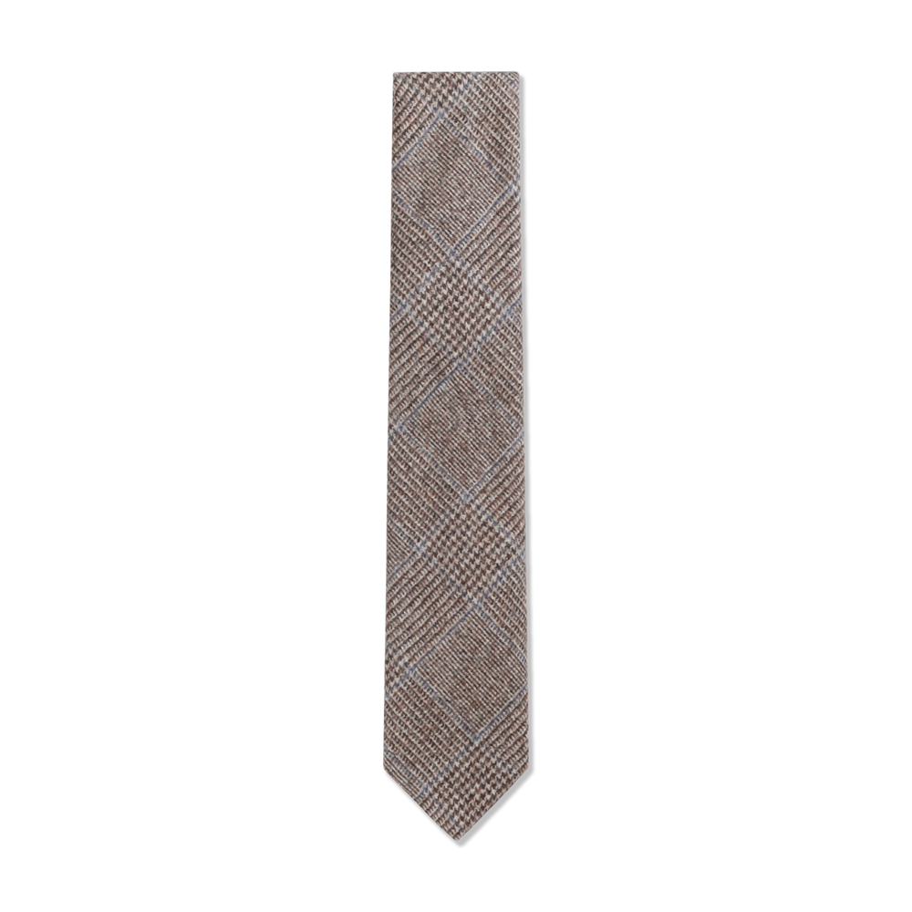 Brushed Wool Tie in Brown Glen Check
