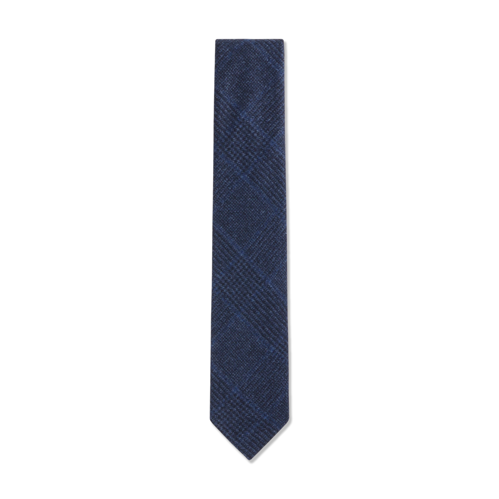 Brushed Wool Tie in Navy Glen Check