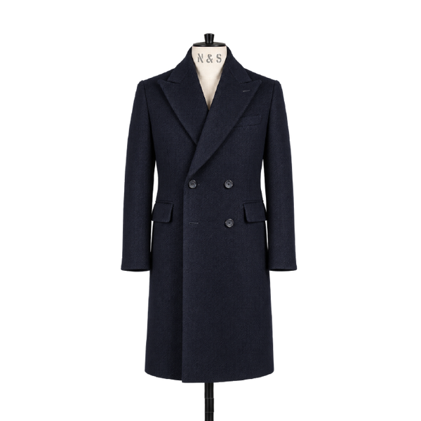 Double Breasted Overcoat in Navy Wool