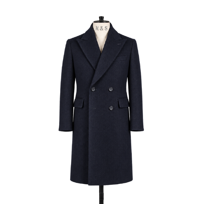 Double Breasted Overcoat in Navy Wool