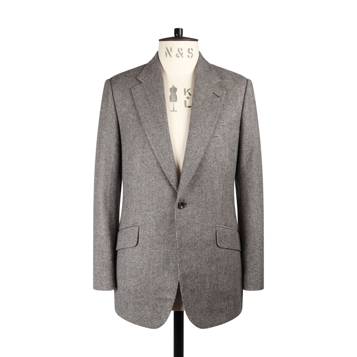 Notch Lapel Jacket in Brown Wool & Cashmere Puppytooth