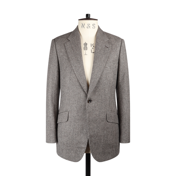 Notch Lapel Jacket in Brown Wool & Cashmere Puppytooth