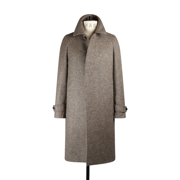 Raglan Coat in Brown Herringbone Wool