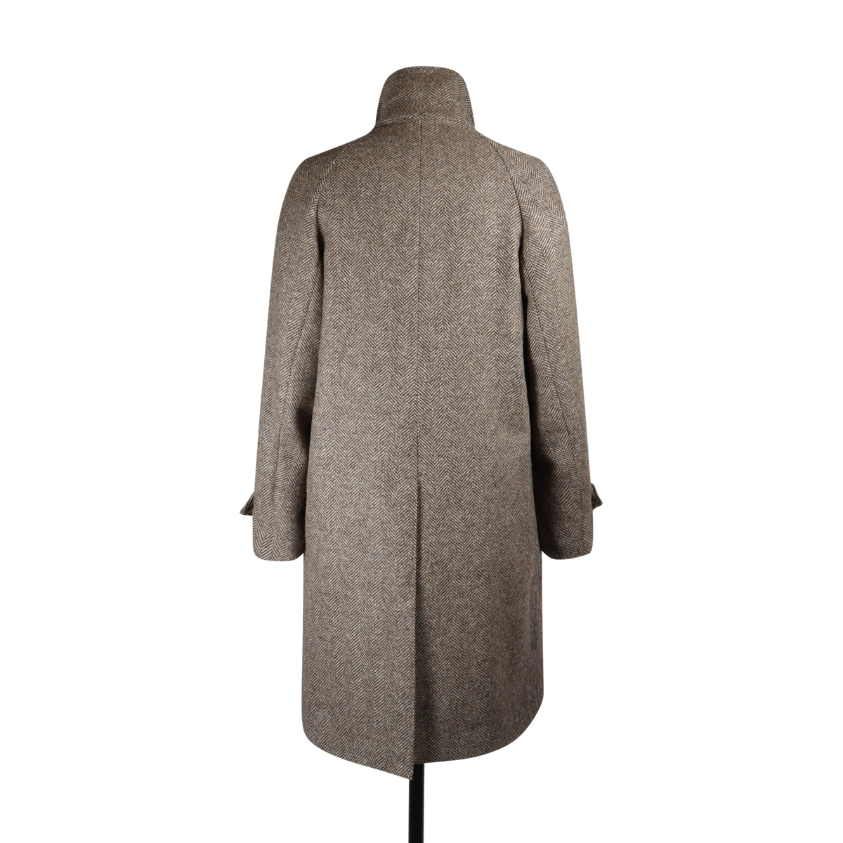 Raglan Coat in Brown Herringbone Wool