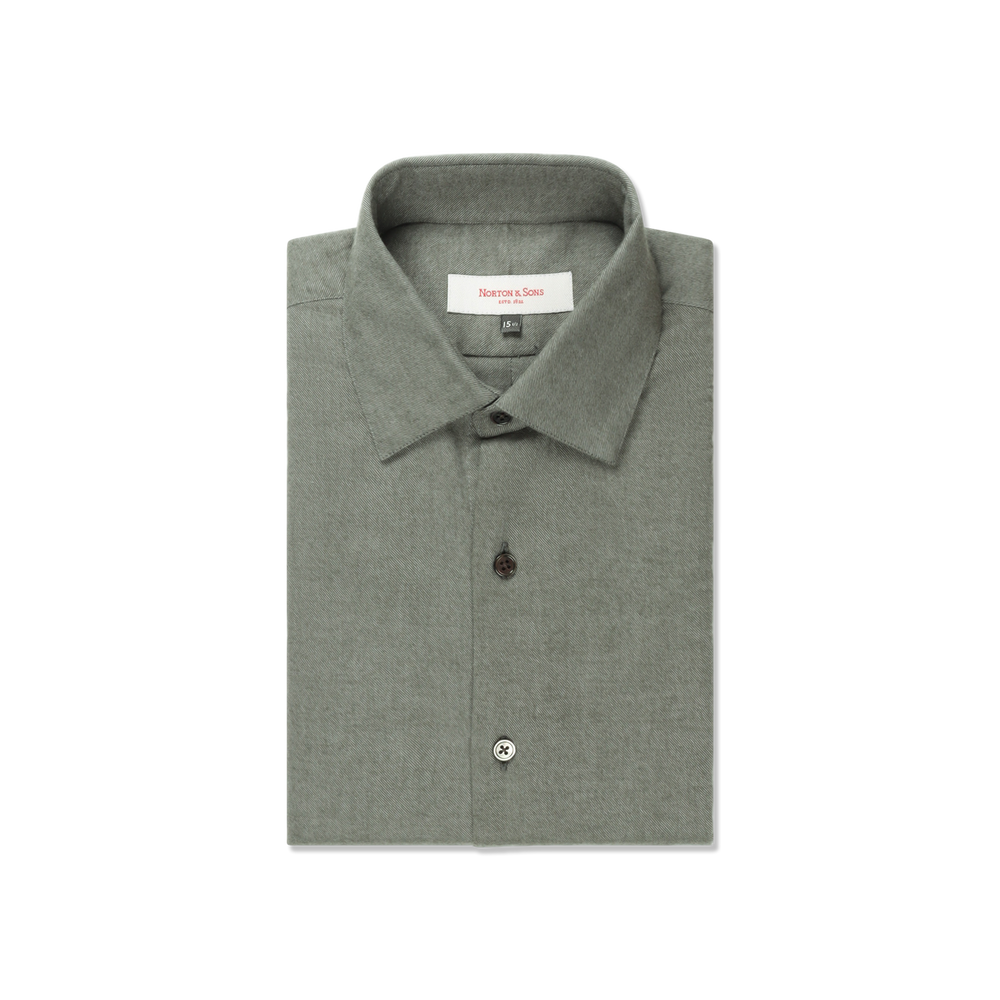Classic Collar Shirt in Olive Brushed Cotton
