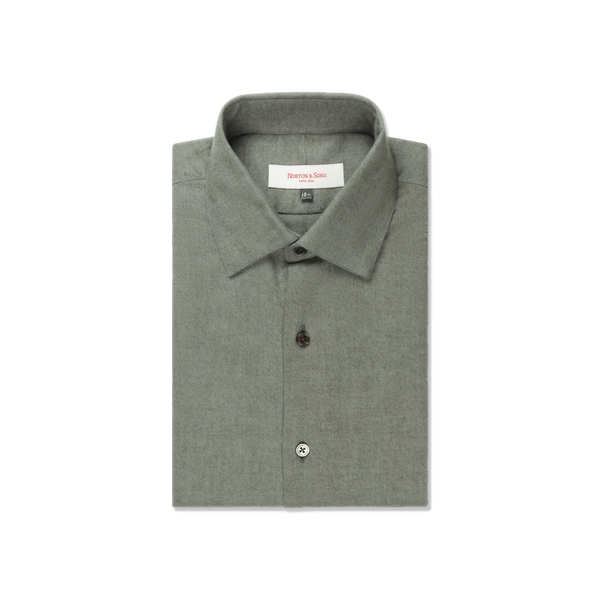 Classic Collar Shirt in Olive Brushed Cotton