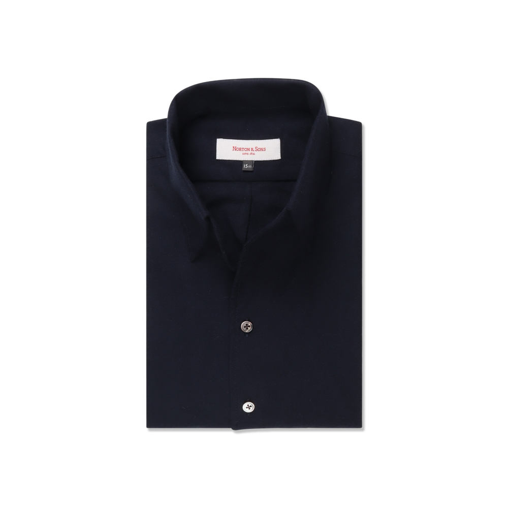 One Piece Collar Shirt in Navy Brushed Cotton
