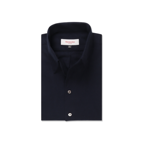 One Piece Collar Shirt in Navy Brushed Cotton