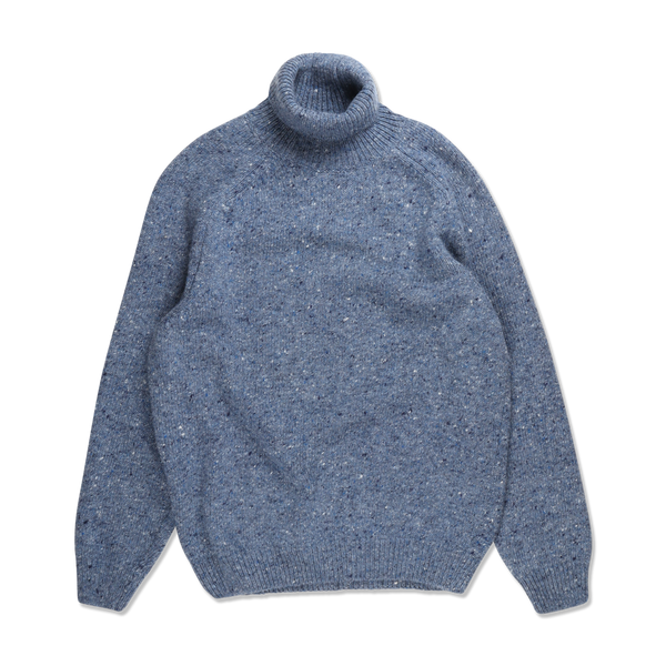 Turtleneck Jumper in Woad Blue Donegal