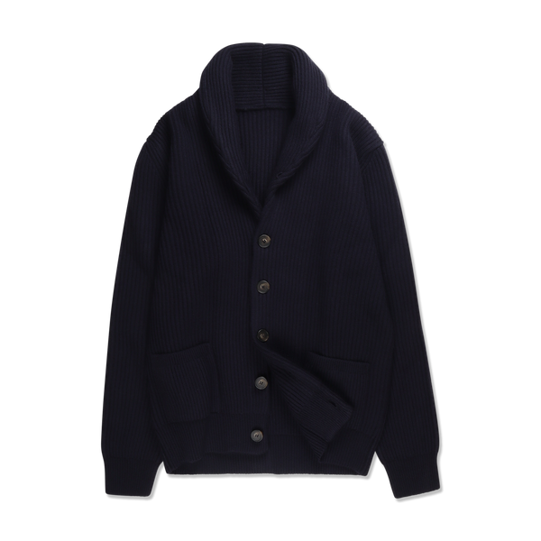 Shawl Cardigan in Geelong Marine Navy Wool