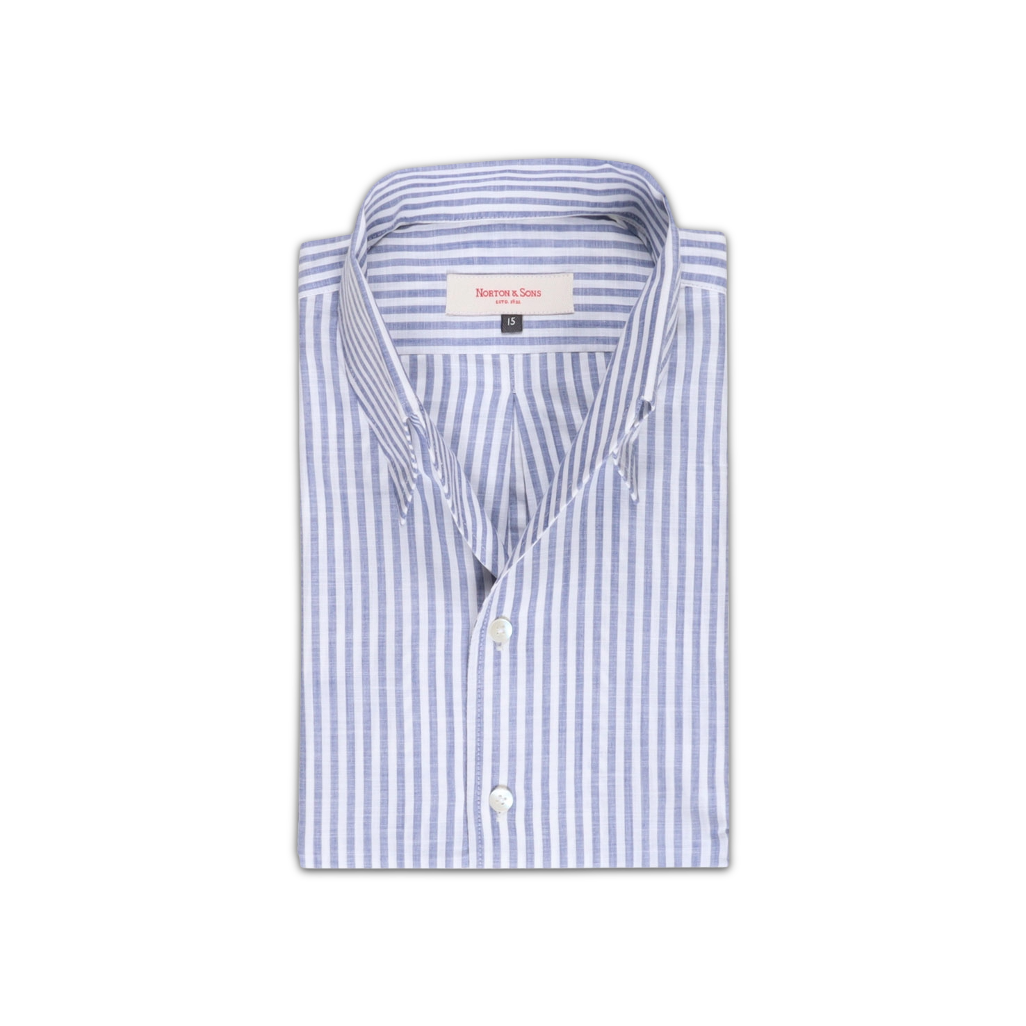 One Piece Collar Shirt in Blue Stripe Linen