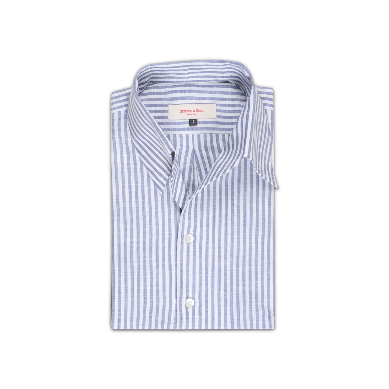 One Piece Collar Shirt in Blue Stripe Linen