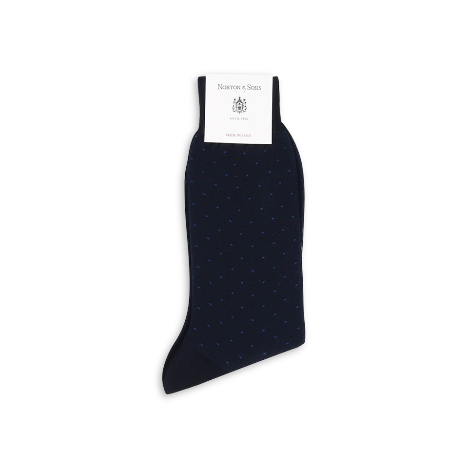 Formal Short Socks in Navy Cotton Polka Dot