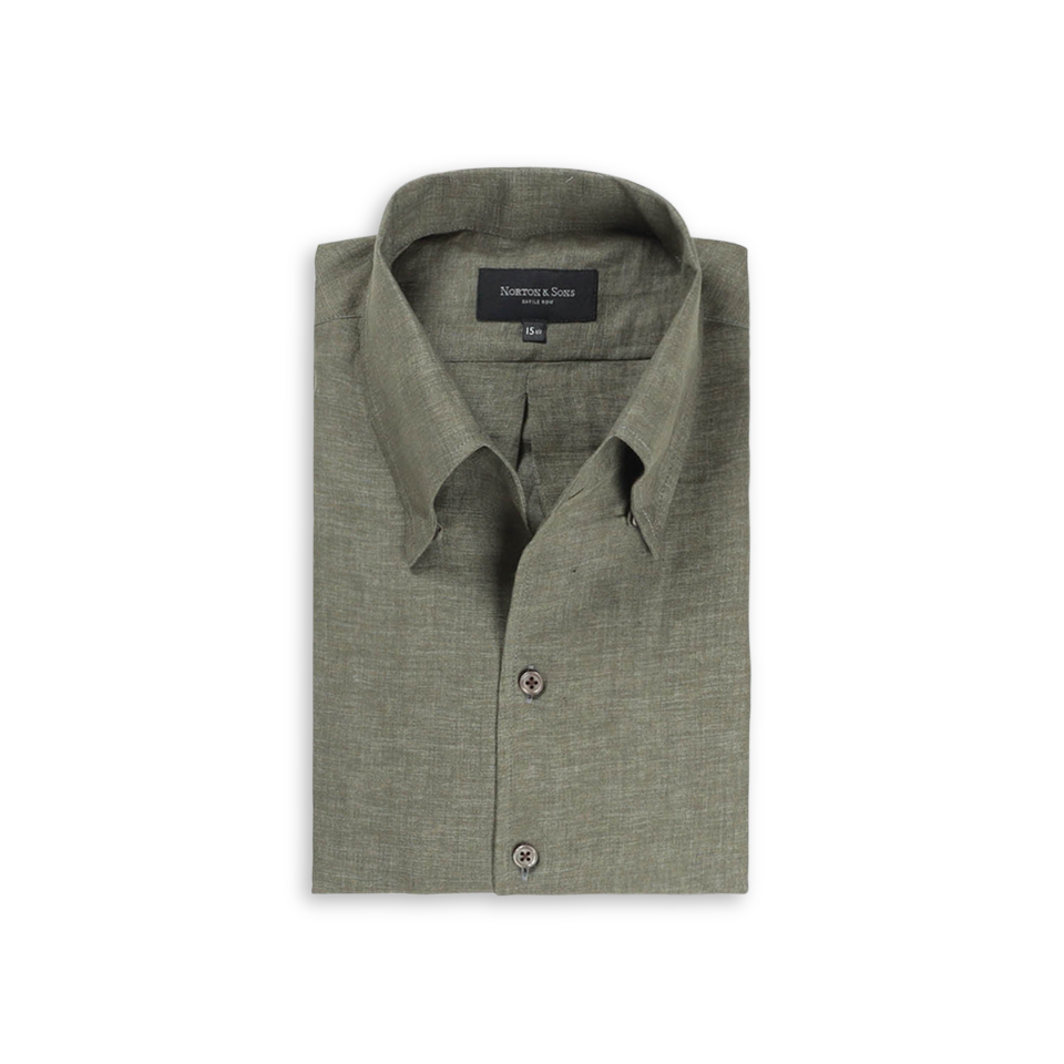 One Piece Collar Shirt in Khaki Green Linen