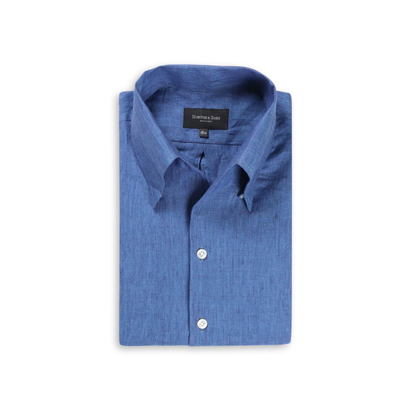 One Piece Collar Shirt in Cobalt Blue Linen