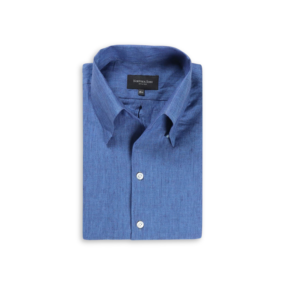 One Piece Collar Shirt in Cobalt Blue Linen