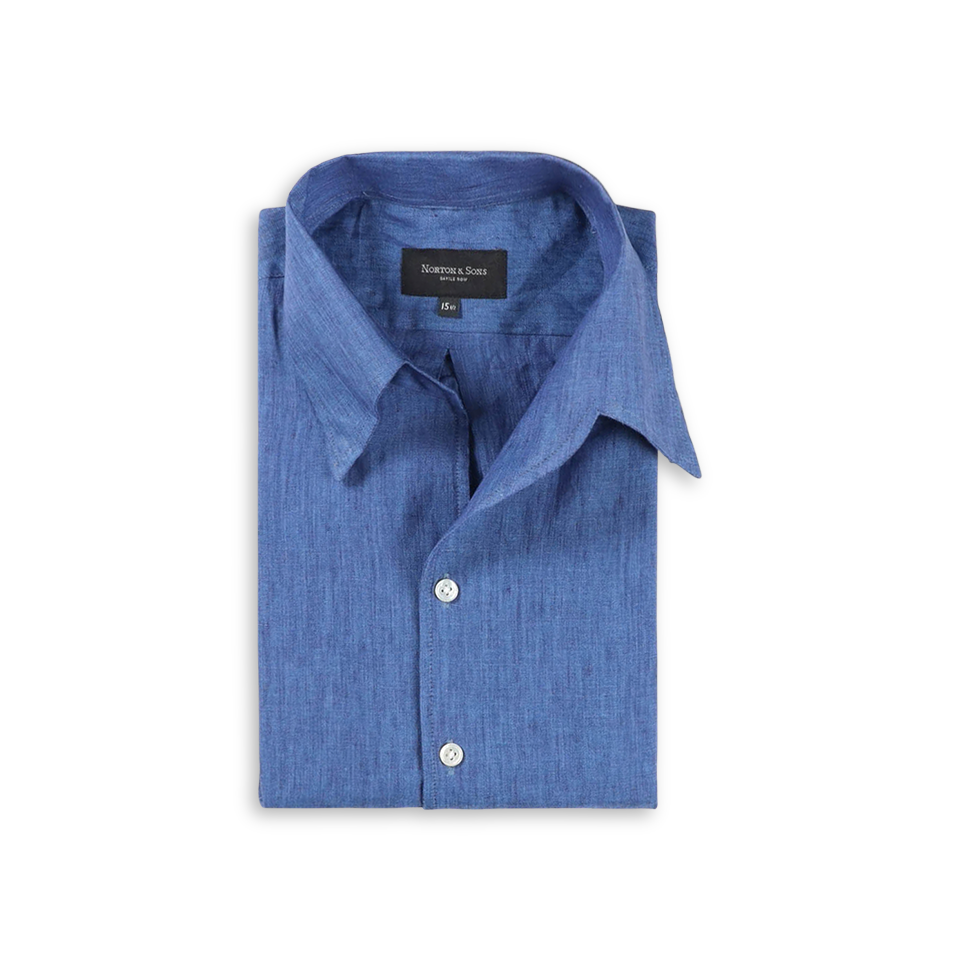 One Piece Collar Shirt in Cobalt Blue Linen