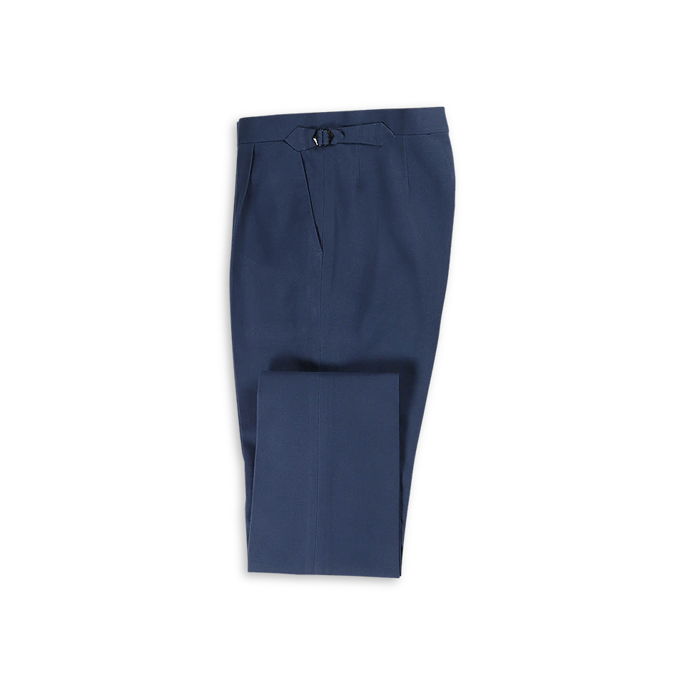 Single Pleat Trousers in Navy Cotton Canvas