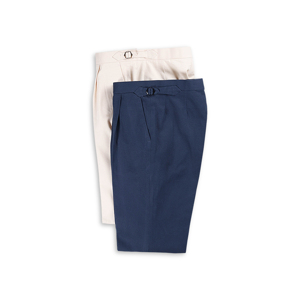 Single Pleat Trousers in Navy Cotton Canvas