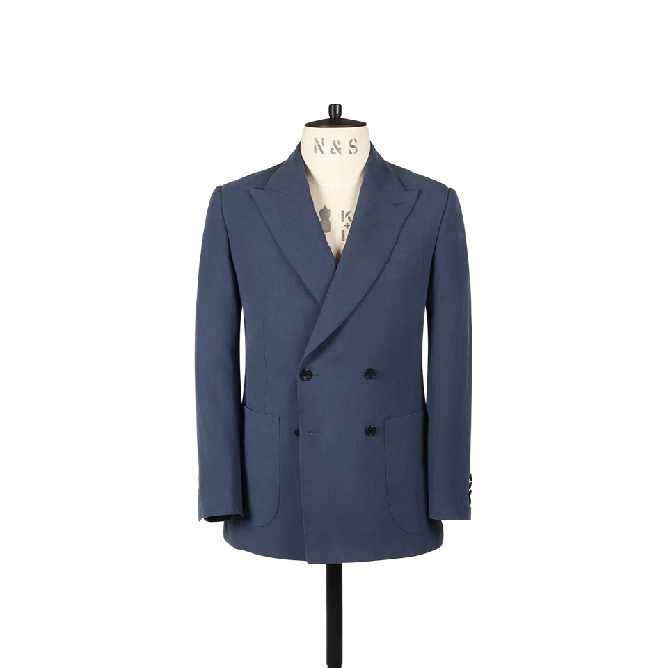 Double Breasted Suit in Mid Blue Linen