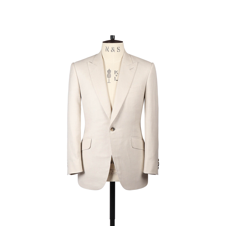 Peak Lapel Suit in Ivory Wool Silk Linen