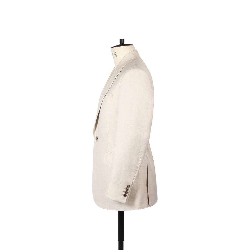 Peak Lapel Suit in Ivory Wool Silk Linen