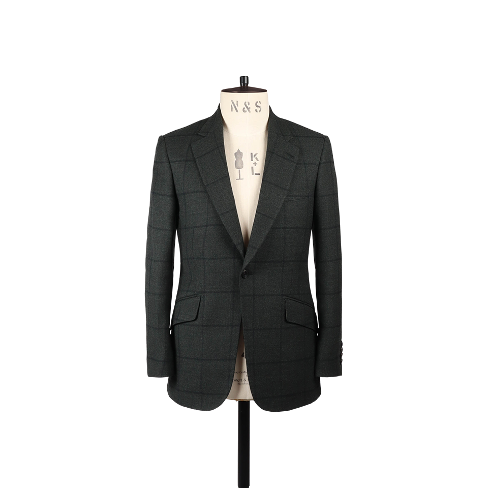Notch Lapel Jacket in Green Check Wool